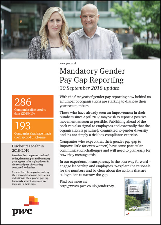 Image for Mandatory Gender Pay Gap Reporting 30 September 2018 update