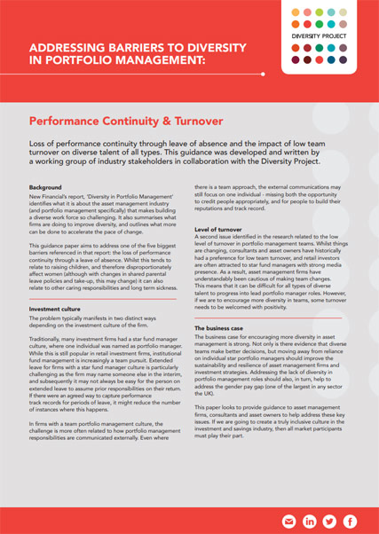 Image for Addressing barriers to Diversity in portfolio management: Performance continuity and turnover