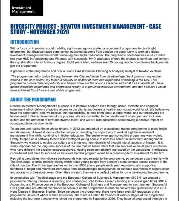 Newton Investment Management – Case Study – November 2020