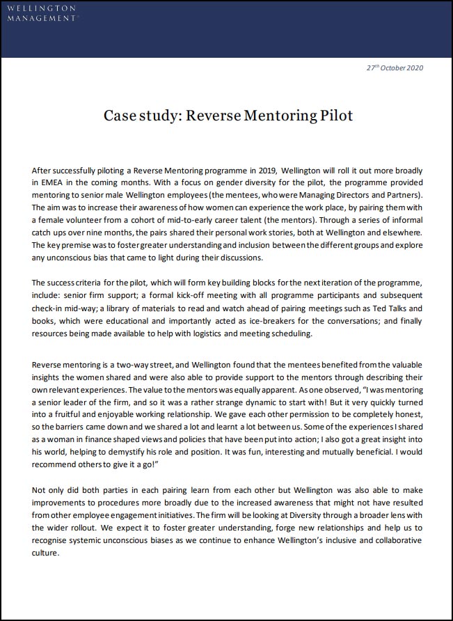 Image for Wellington Management Case Study: Reverse Mentoring Pilot