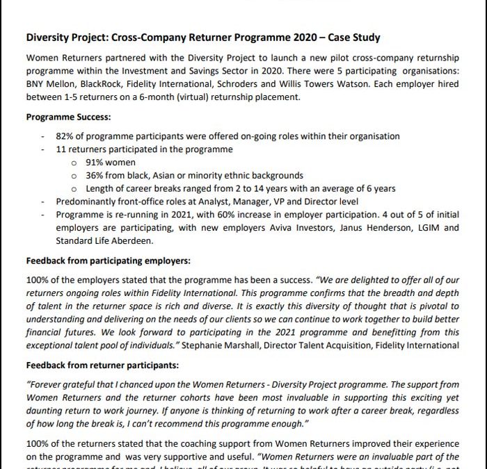 Cross-Company Returner Programme 2020 Case Study
