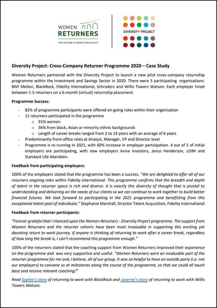 Image for Cross-Company Returner Programme 2020 Case Study