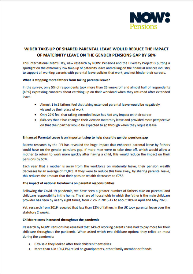 Image for Wider take-up of shared parental leave would reduce the impact Of maternity leave on the gender pensions gap by 60%